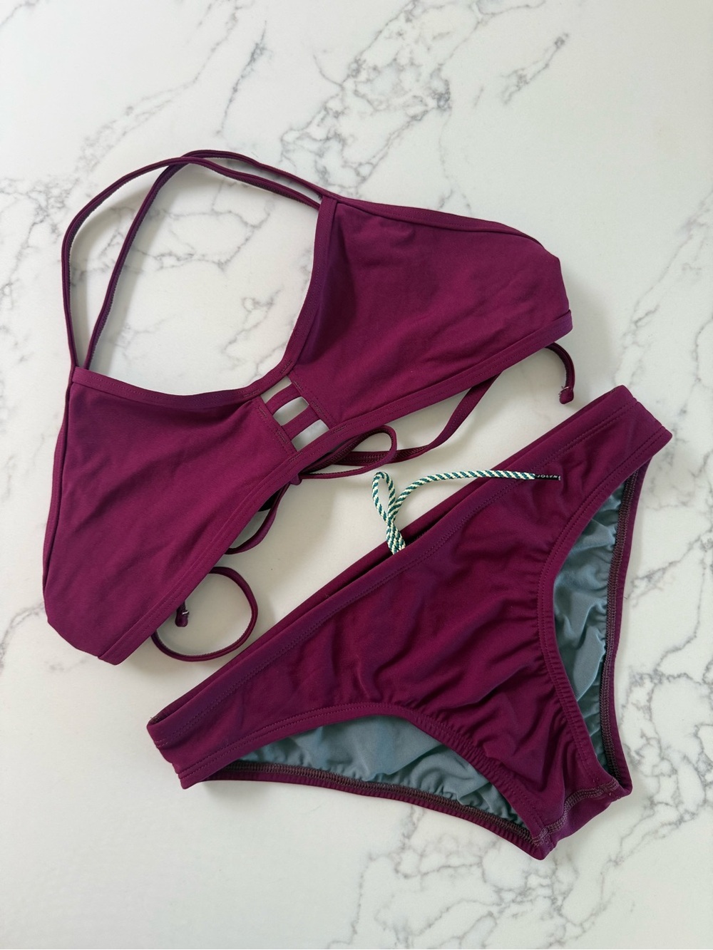 Jolyn Tomcat Bikini Top & Andy Bottoms Set - Cabernet - Size M/L